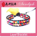 Summer Black Genuine Leather Bracelets Colored Beads Bracelet Handmade 2 Layer Bracelet